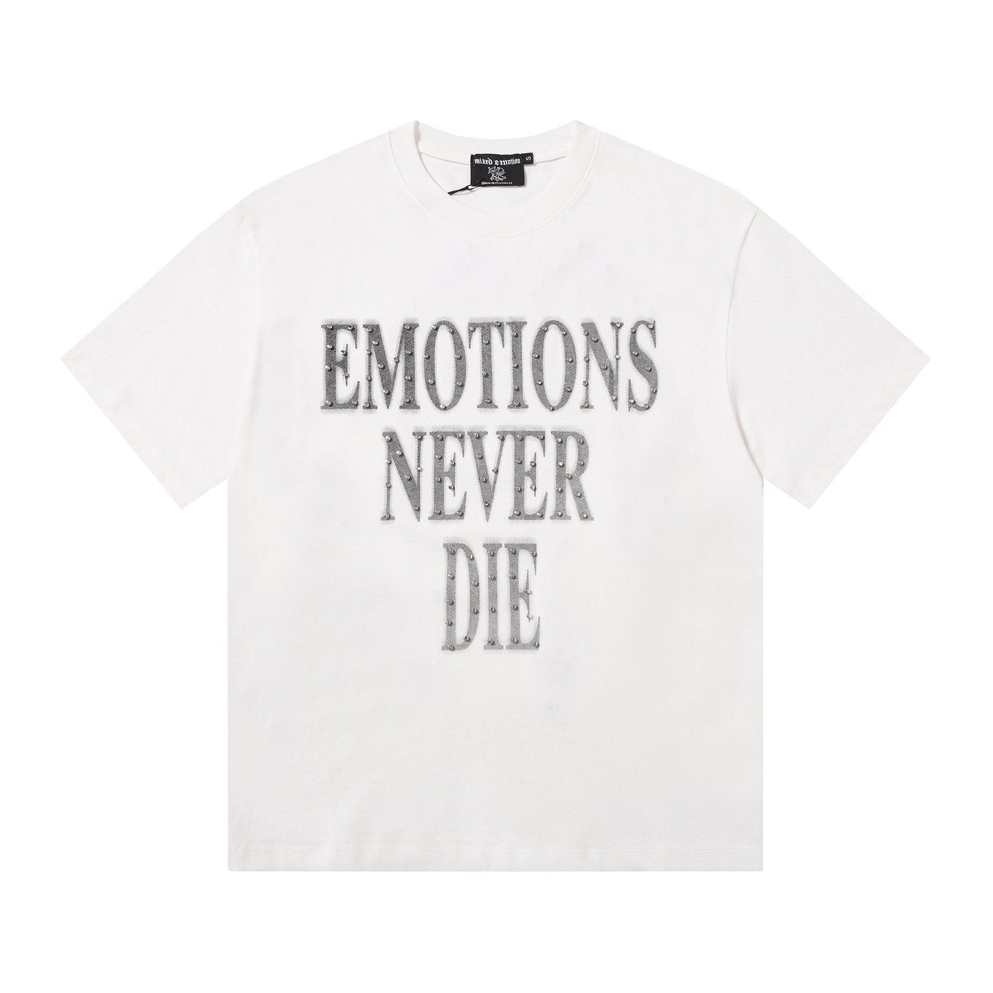 MIXED EMOTION Front Text & Back Logo T-Shirt — front