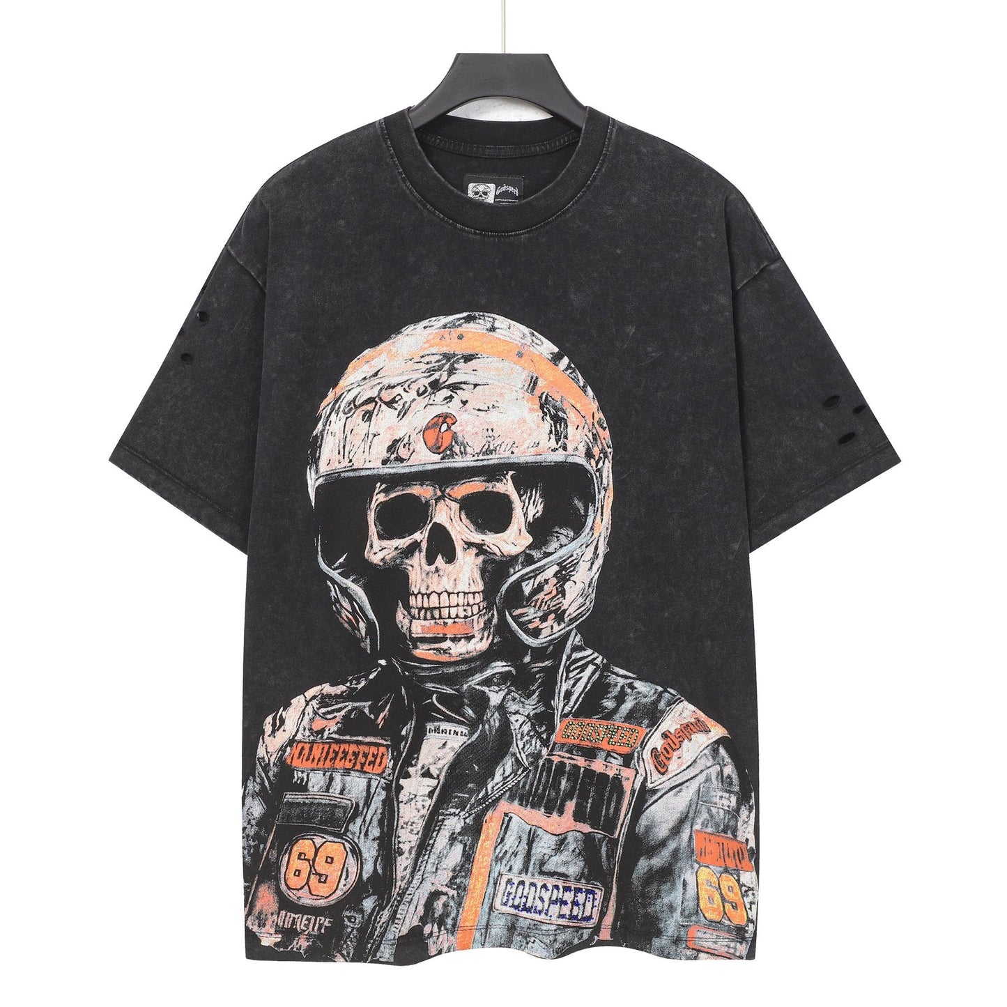 Godspeed Distressed Rhinestone Graphic T-Shirt — front
