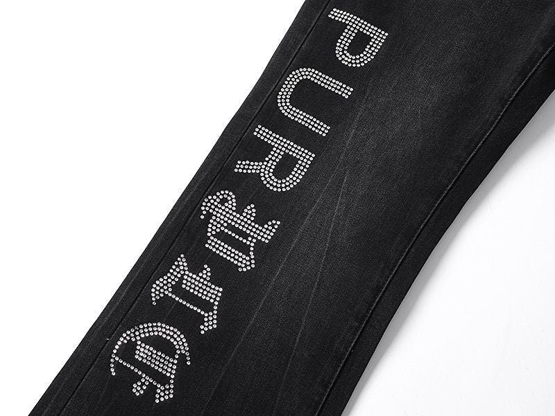 Purple Brand Black Washed Rhinestone Detail Jeans — detail