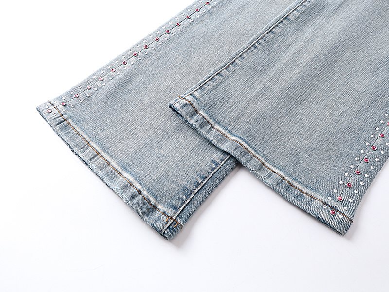 Purple Brand Light Blue Rhinestone Flare Jeans — detail