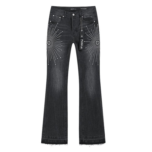 Purple Brand Rhinestone Sunburst Flare Jeans — hero