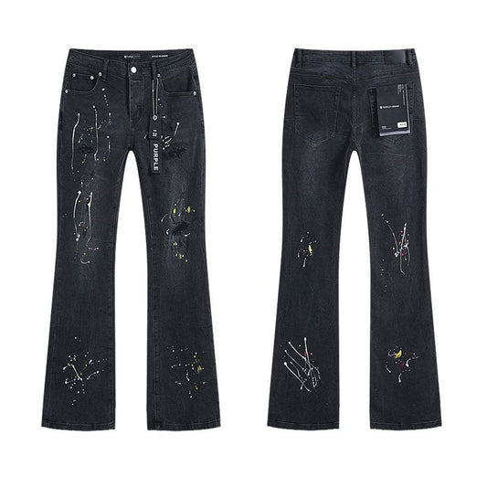 Purple Brand Paint-Splatter Distressed Black Jeans — hero