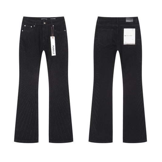 Purple Brand Black Rhinestone Stripe Flared Jeans — hero