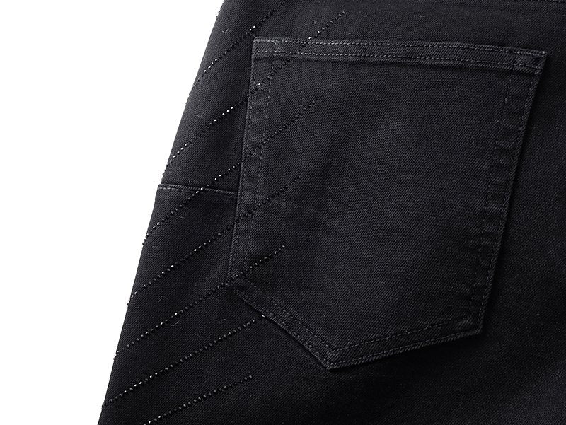 Purple Brand Black Rhinestone Stripe Flared Jeans — detail