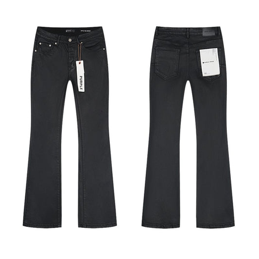 Purple Brand Black Coated-Look Bootcut Jeans — hero