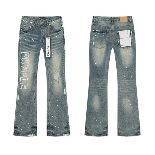 Purple Brand Paint-Splatter Distressed Bootcut Jeans — hero