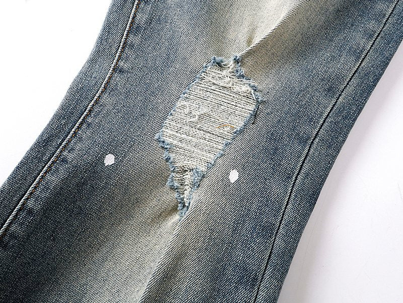 Purple Brand Paint-Splatter Distressed Bootcut Jeans — detail