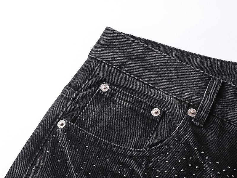 Purple Brand Black Rhinestone Washed Jeans — detail