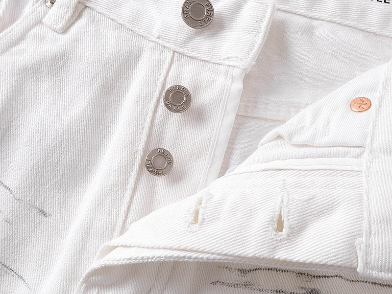 Purple Brand White Distressed Straight-Leg Button-Fly Jeans — detail