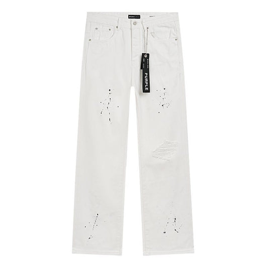 Purple Brand White Distressed Paint-Splatter Jeans — hero