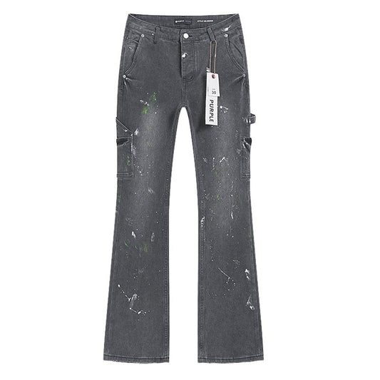 Purple Brand Charcoal Gray Paint-Splatter Cargo Jeans — hero