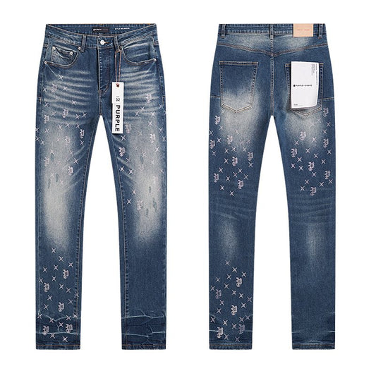 Purple Brand Blue Rhinestone-Style Motif Jeans — hero