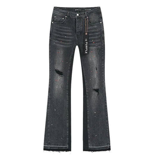 Purple Brand Washed Black Paint-Splatter Flared Jeans — hero