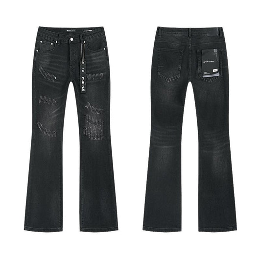 Purple Brand Black Distressed Flared Jeans — hero