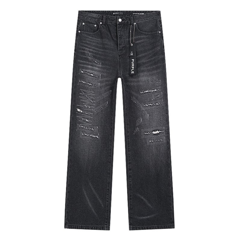 Purple Brand Black Distressed Straight-Leg Jeans — front