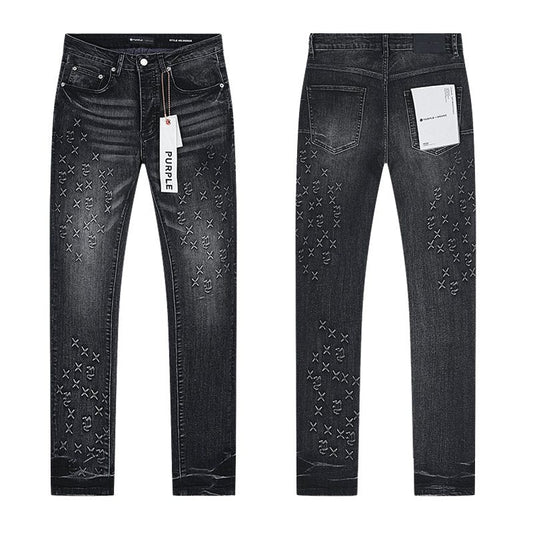 Purple Brand Washed Black Embroidered Jeans — hero