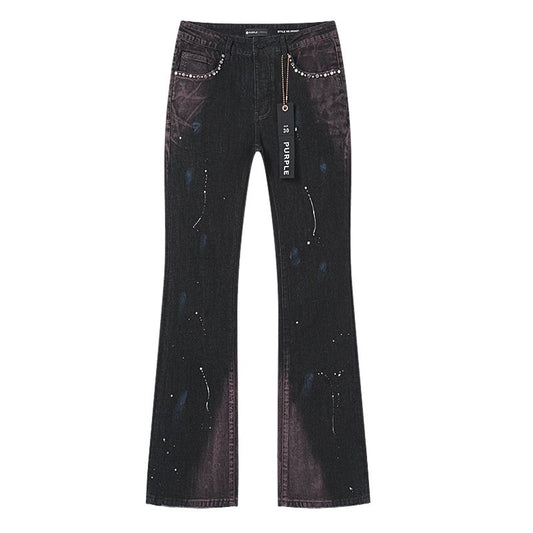 Purple Brand Studded Paint-Splatter Black Jeans — hero