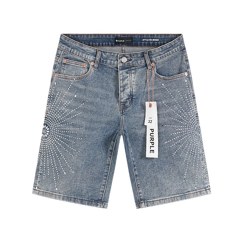Purple Brand Rhinestone Burst Denim Shorts — hero