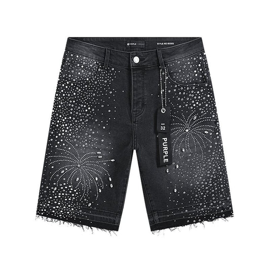 Purple Brand Rhinestone Starburst Denim Shorts — hero