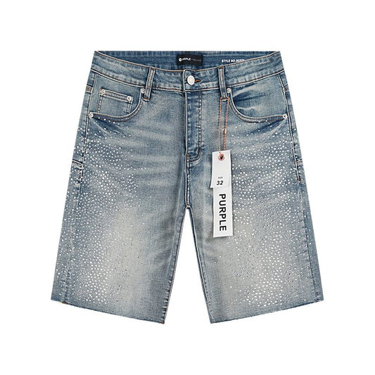 Purple Brand Rhinestone Light Blue Denim Shorts — hero