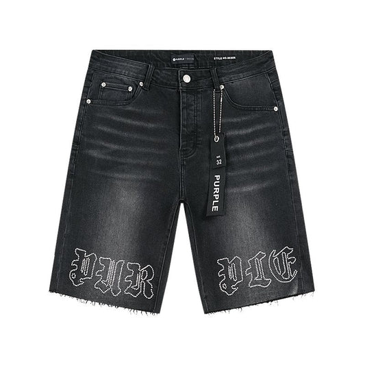 Purple Brand Rhinestone Graphic Denim Shorts — hero