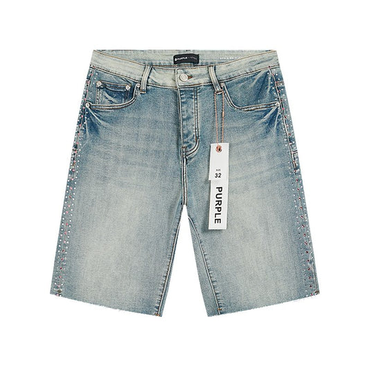 Purple Brand Light Blue Studded Denim Shorts — hero