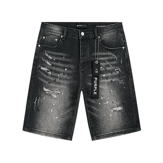 Purple Brand Distressed Paint-Splatter Denim Shorts — hero
