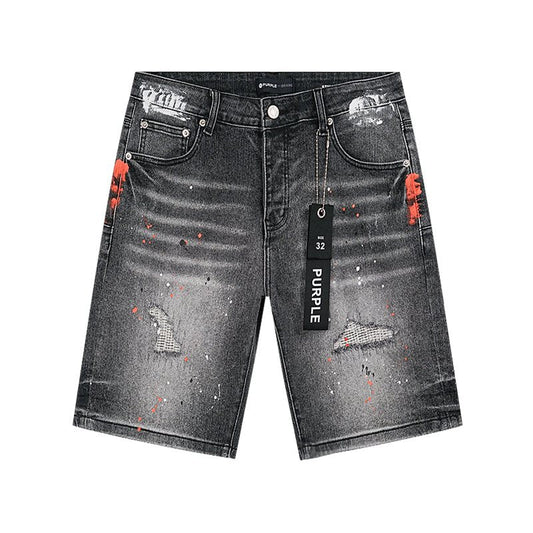 Purple Brand Paint-Splatter Distressed Denim Shorts - Black — hero