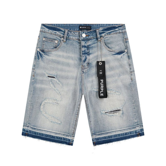 Purple Brand Light Blue Distressed Raw Hem Denim Shorts — hero