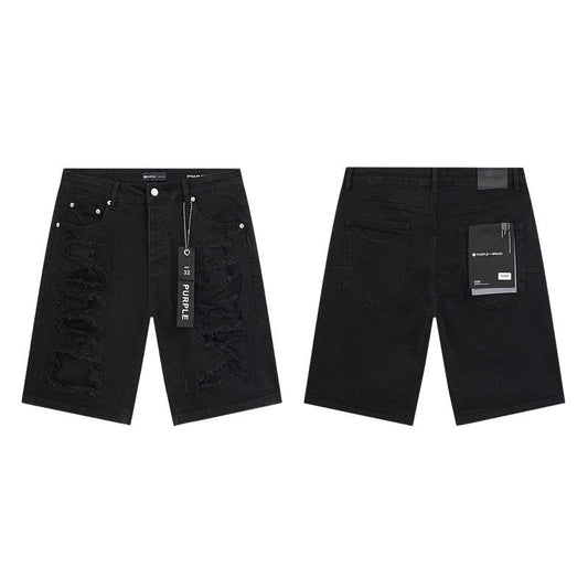 Purple Brand Black Distressed Denim Shorts — hero
