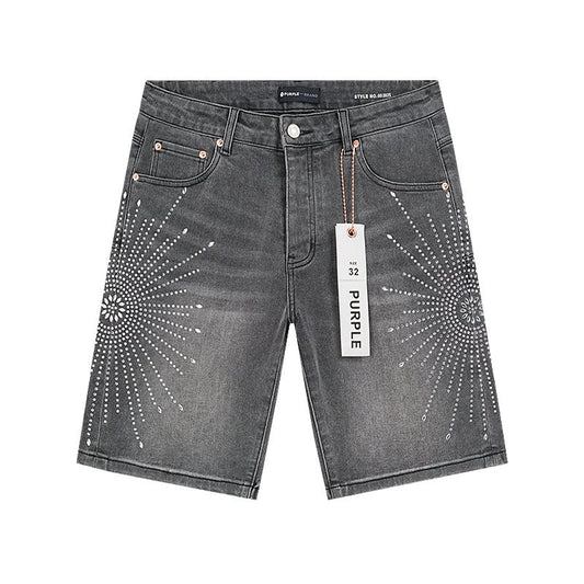 Purple Brand Rhinestone Burst Denim Shorts — hero