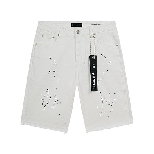 Purple Brand White Paint-Splatter Denim Shorts — hero