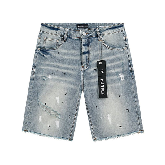 Purple Brand Light Blue Distressed Denim Shorts — hero