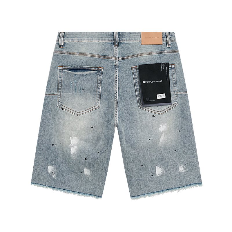 Purple Brand Light Blue Distressed Denim Shorts — back