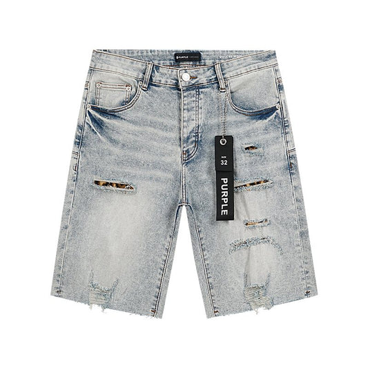 Purple Brand Light Blue Distressed Denim Shorts — hero