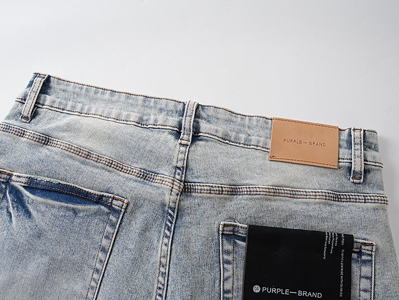 Purple Brand Light Blue Distressed Denim Shorts — detail