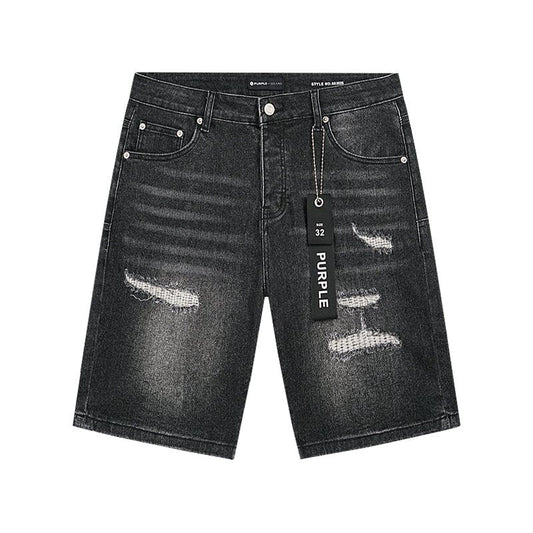Purple Brand Black Wash Distressed Denim Shorts — hero