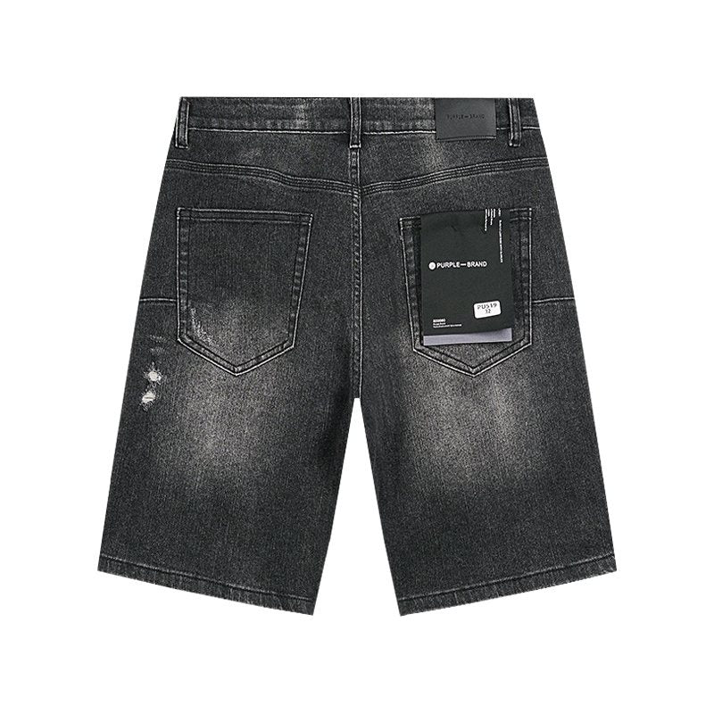 Purple Brand Black Wash Distressed Denim Shorts — back