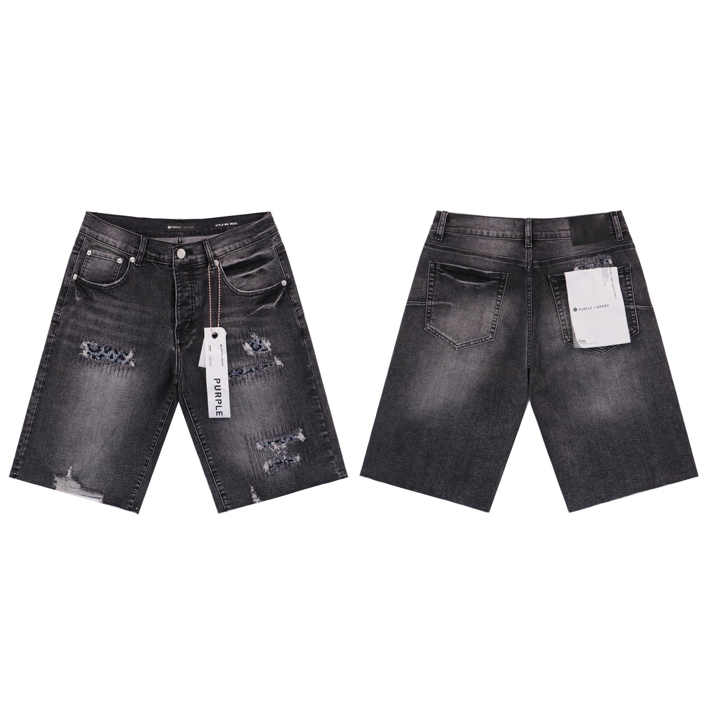 Purple Brand Distressed Patch Denim Shorts — hero