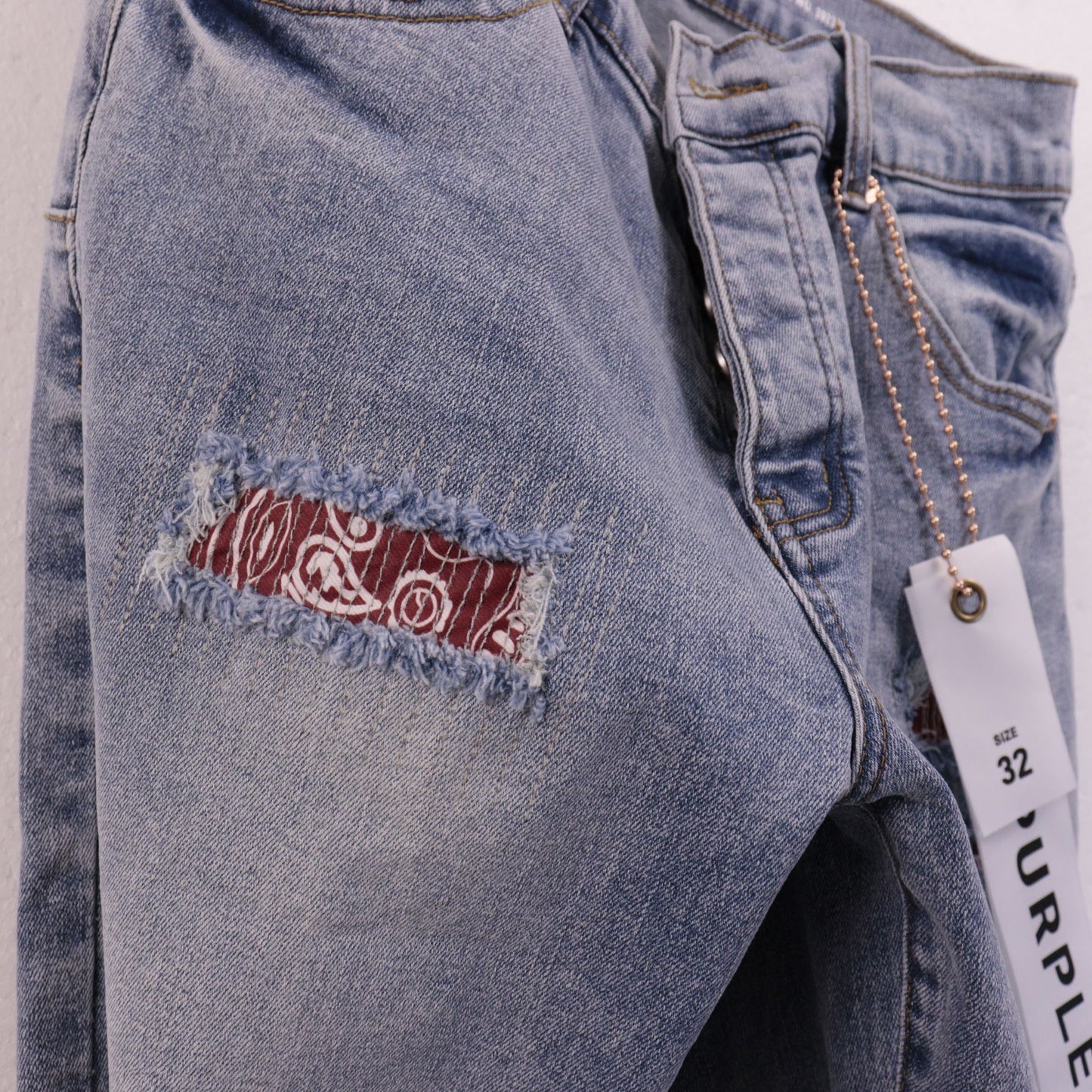 Purple Brand Distressed Patch Denim Shorts — detail
