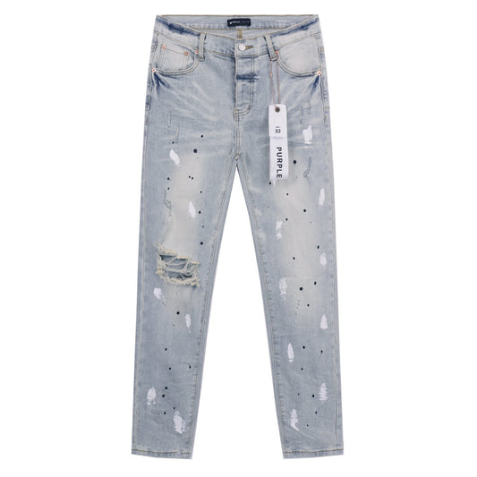 Purple Brand Light Blue Distressed Paint Splatter Jeans — hero