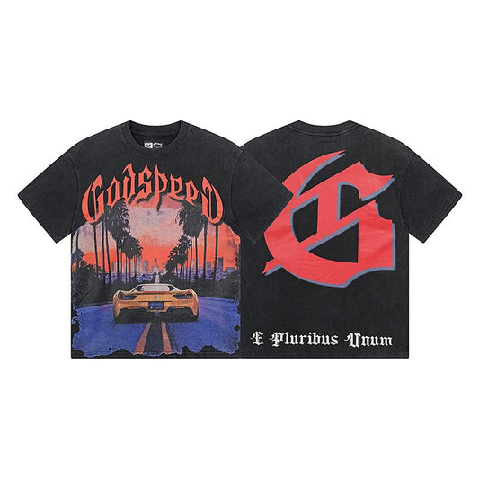 Godspeed Washed Black Car & Palm Graphic T-Shirt — hero
