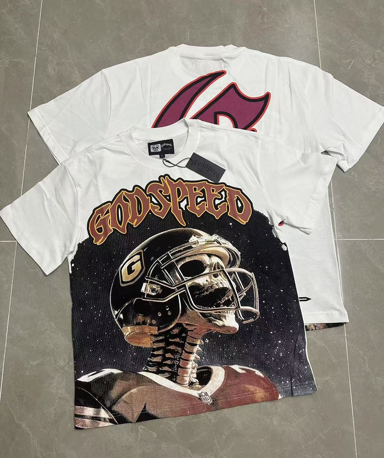 Godspeed Football Skeleton Graphic Short-Sleeve T-Shirt — context