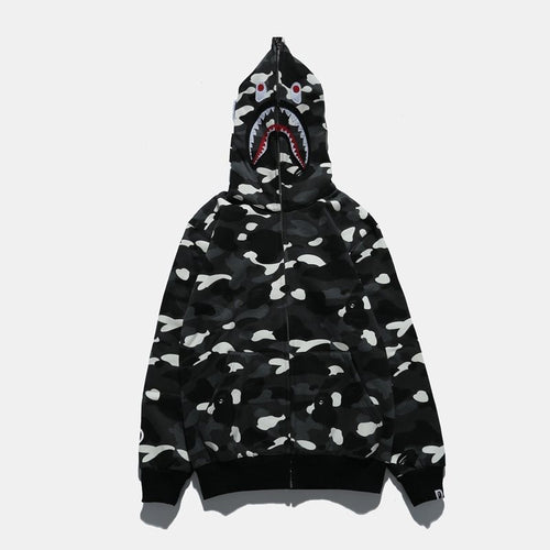 BAPE WGM Shark Camo Zip Hoodie - Black/White — front