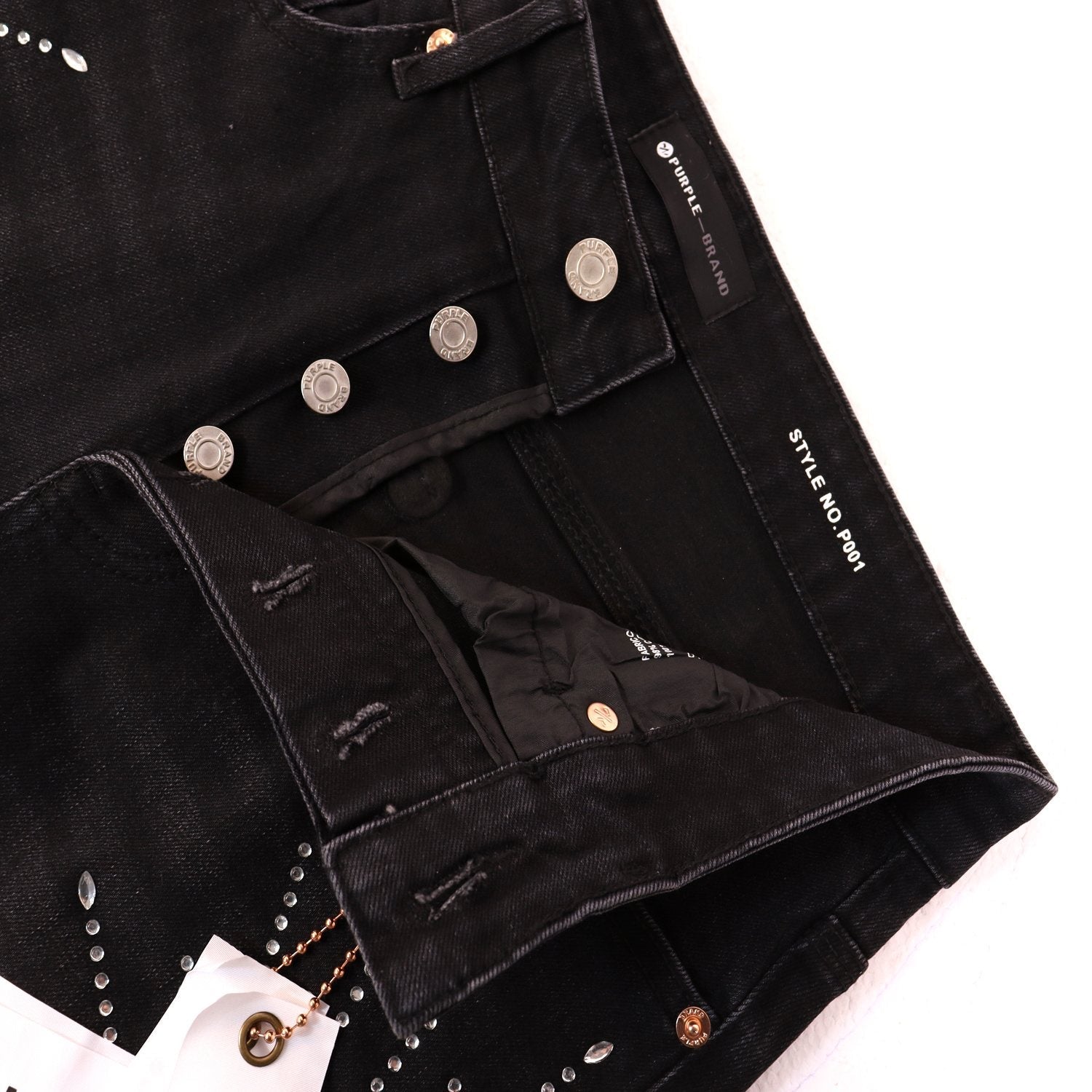 PURPLE Rhinestone Washed Denim Shorts — detail
