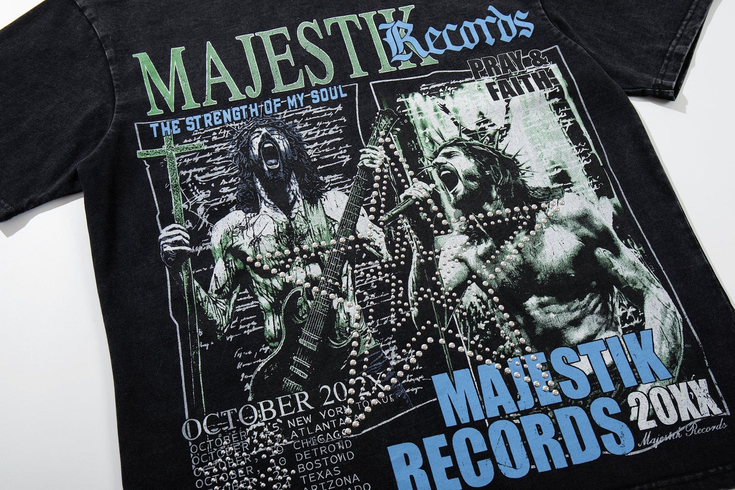 MAJESTIK Washed Black Concert-Collage Graphic T-Shirt — detail