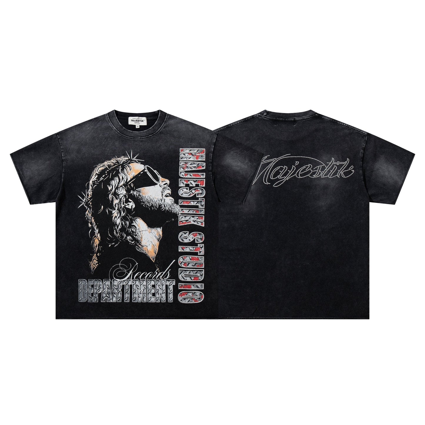 MAJESTIK Washed Black Graphic T-Shirt — hero