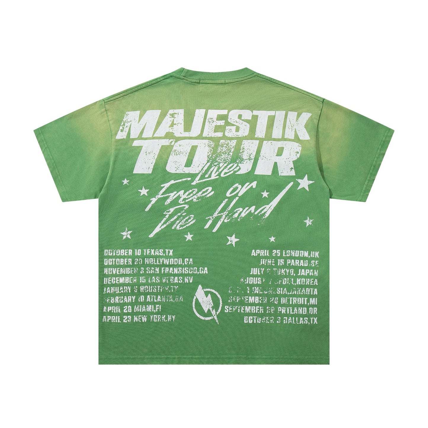 MAJESTIK Green Distressed Tour Graphic T-Shirt — back