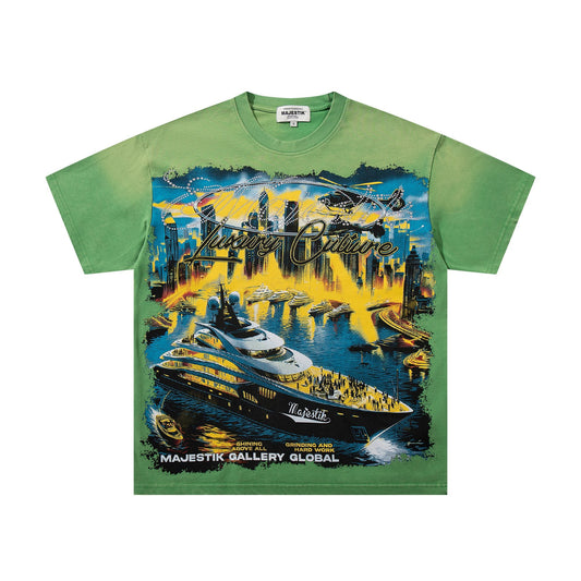 MAJESTIK Green Distressed Tour Graphic T-Shirt — hero