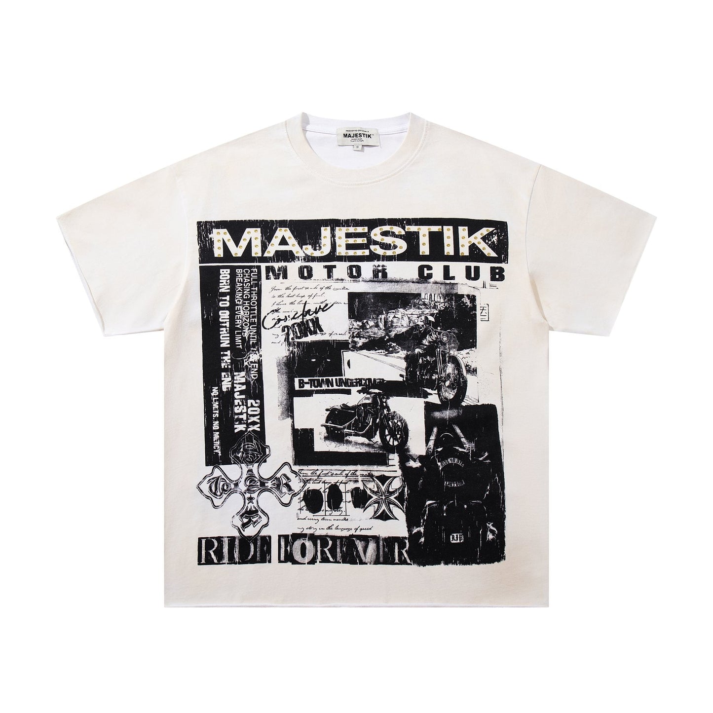 MAJESTIK Distressed Rhinestone Graphic T-Shirt — front